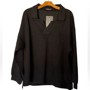 Black Waffle “Knit” Long Sleeve Top from See N Be Seen SNBS NWT